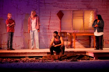 Heather Mitchell, George Shevtsov, Aaron Pedersen and Pauline Whyman in Signs of Life. Image by Lisa Tomasetti 2012 Heather Mitchell, George Shevtsov, Aaron Pedersen and Pauline Whyman in Signs of Life. Image by Lisa Tomasetti 2012