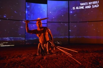 Kungkarangkalpa: Seven Sisters Songline, performed by Anangu Dance Troupe from the APY Lands in Canberra 2nd March 2013. Image by Wayne Quilliam.