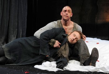 Andrew Henry as Dr Frankenstein and Lee Jones as The Creature in FRANKENSTEIN. Image by Heidrun Lohr