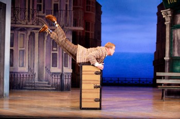 Owain Arthur at Sydney Theatre in the National Theatre of Great Britain’s One Man, Two Guvnors. Image by Lisa Tomasetti