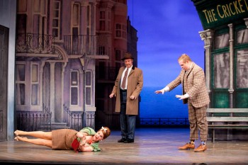 Amy Booth-Steel, Colin Mace and Owain Arthur at Sydney Theatre in the National Theatre of Great Britain’s One Man, Two Guvnors. Image by Lisa Tomasetti Amy Booth-Steel, Colin Mace and Owain Arthur at Sydney Theatre in the National Theatre of Great Britain’s One Man, Two Guvnors. Image by Lisa Tomasetti