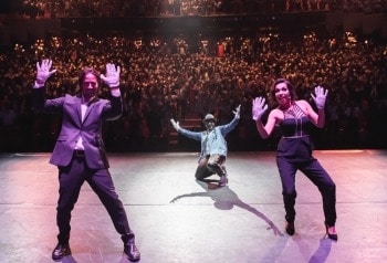 L-R Kip Gamblin, Ghenoa Gela and Frances Rings during the audience participation at Australian Dance Awards, 2014. Image by Pia Moore