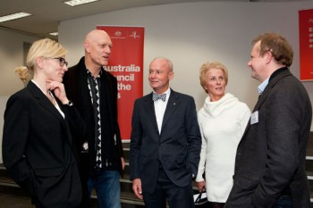 Cate Blanchett, Peter Garrett, James Strong, Jeanne-Claude Strong and Andrew Upton. Image by Jaime Williams Cate Blanchett, Peter Garrett, James Strong, Jeanne-Claude Strong and Andrew Upton. Image by Jaime Williams
