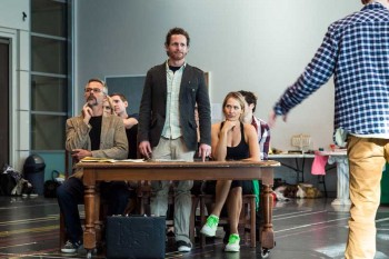 Cameron Daddo, David Harris and Erika Heynatz at Legally Blonde rehearsals. Image by Matt Watson Cameron Daddo, David Harris and Erika Heynatz at Legally Blonde rehearsals. Image by Matt Watson