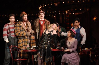 Samuel Dundas as Marcello, David Parkin as Colline, Shane Lowrencev as Schaunard, Lorina Gore as Musetta, Gianluca Terranova as Rodolfo and Nicole Car as Mimì. Image by Branco Gaica