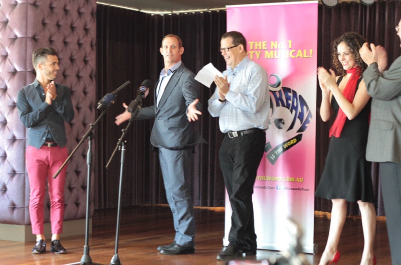 The cast of Grease with producer John Frost at Sydney's official launch.