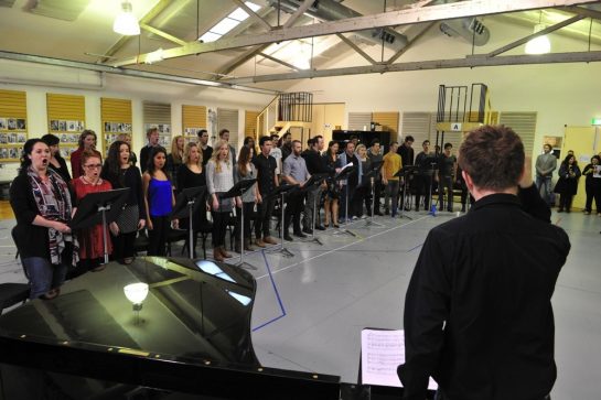 The cast of Les Miserables in rehearsal. Image © 2014 Jim Lee