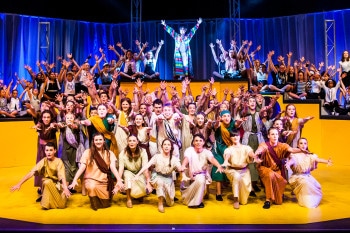 The cast of Joseph and the Amazing Technicolor Dreamcoat, Packemin Youth. Photo by Grant Leslie.