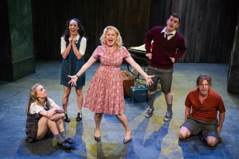 Christy Sullivan, Erin James, Helen Dallimore, Bobby Fox and Jamie Kristian in Blood Brothers. Image by Kurt Sneddon