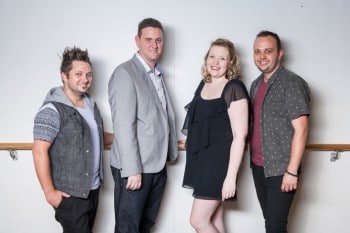 Craig Nhobbs, Rod Bertram, Elle Zattera and Josh Ramsom. Birdie Productions' team. Birdie Productions' Hot Shoe Shuffle. Photo Grant Leslie, Perfect Images.