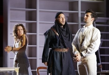 Emily Edmonds, Christopher Lowrey, and Russell Harcourt in Pinchgut Opera's Bajazet. Photograph by Keith Saunders.