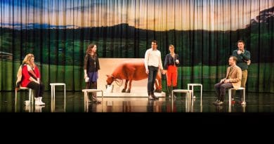 Heidi Arena, Alison Bell, Rohan Nichol, Christie Whelan Browne, Toby Truslove and Eddie Perfect in The Beast. Image by Ken Nakanishi