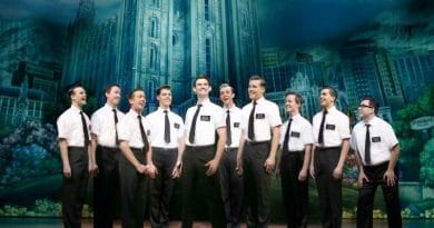 Ryan Bondy, Nyk Bielak and the Elders from THE BOOK OF MORMON. Image by Jeff Busby